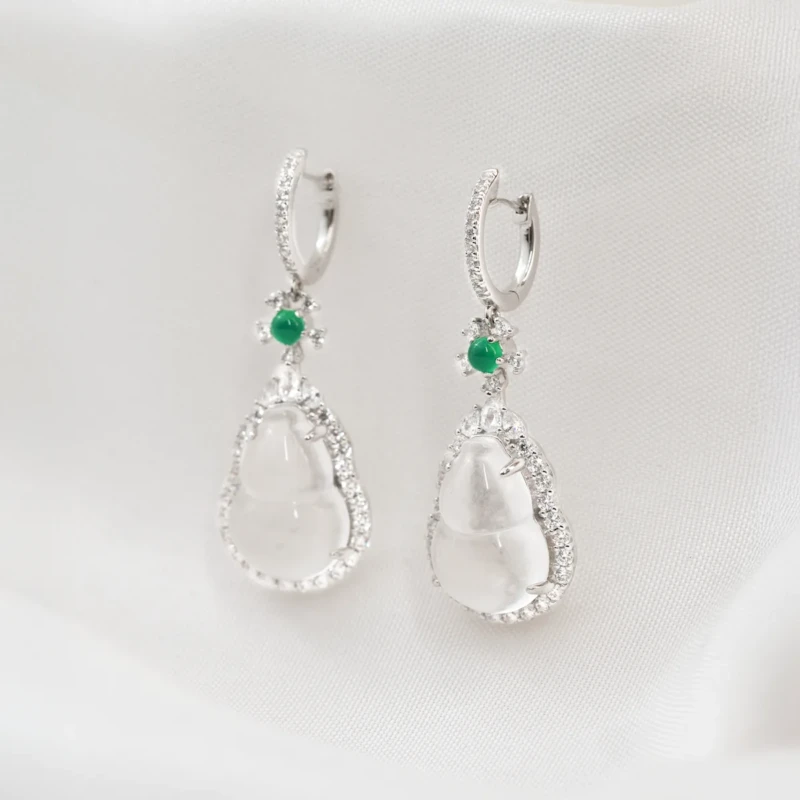 Gourd Icy Jadeite Earrings 2 Gourd Icy Jadeite Earrings